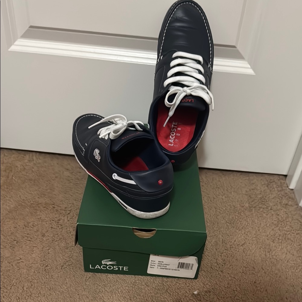 Lacoste Blue Boat Shoes with White Accents